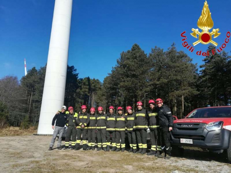 Parco eolico di Polia, i vigili del fuoco simulano le azioni di soccorso