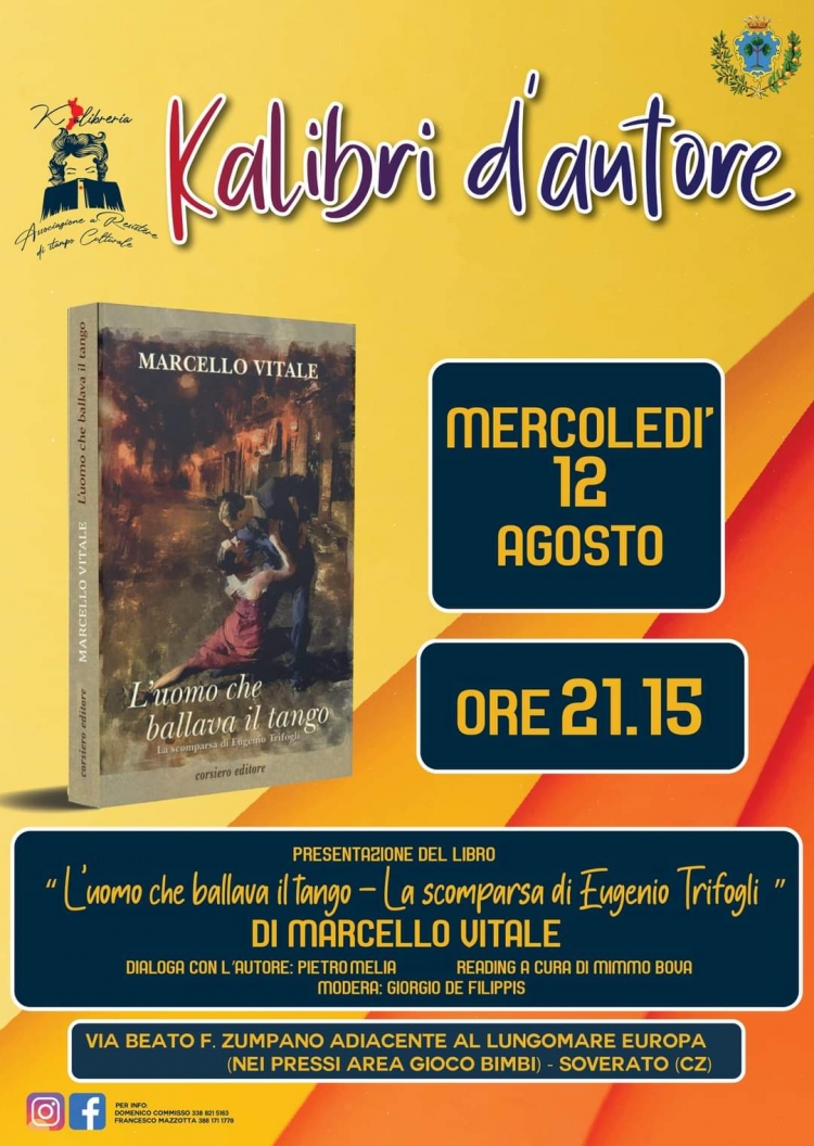 A Soverato torna “Kalibri d’autore” con la presentazione del libro &quot;L’uomo che ballava il tango”