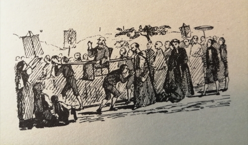Un disegno di Horace Rilliet del 1852 descrive la scena del prete in lettiga raccontata da Dumas
