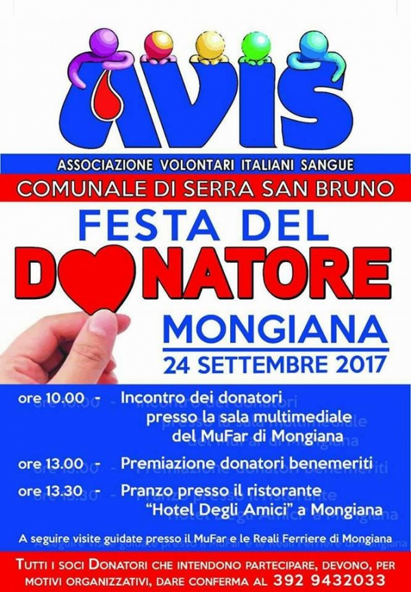 A Mongiana la ‘Festa del donatore’ promossa dall’Avis comunale di Serra San Bruno