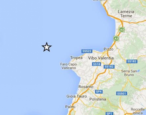 Scossa di magnitudo 2.6 al largo della costa vibonese